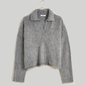 Madewell Brushed Alpaca Wool Polo Collared V Neck Sweater Grey XL